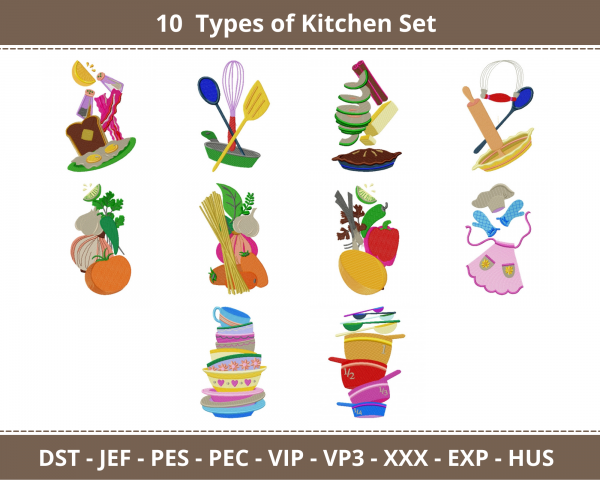 Kitchen Set Machine Embroidery Designs-1 Size-10 Types-instant download