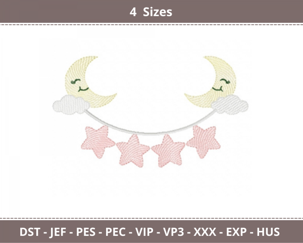 Moon & Stars Machine Embroidery Designs-4 Sizes-instant download