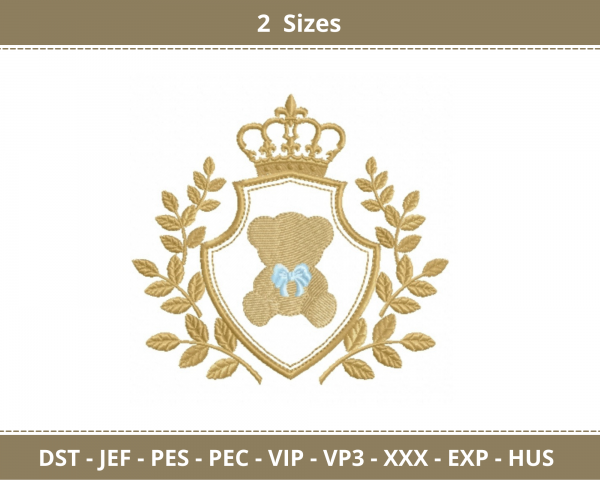 Teddy With Crown Machine Embroidery Designs-2 Sizes-instant download