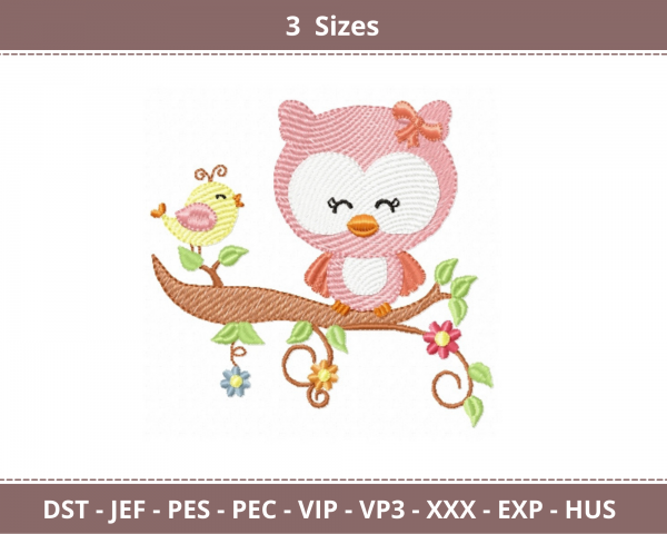Cute Owl Machine Embroidery Designs-3 Sizes-instant download
