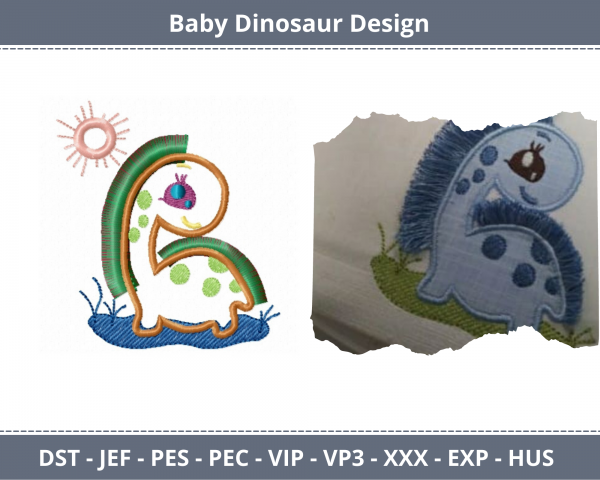 Baby Dinosaur Machine Embroidery Designs-1 Size-instant download