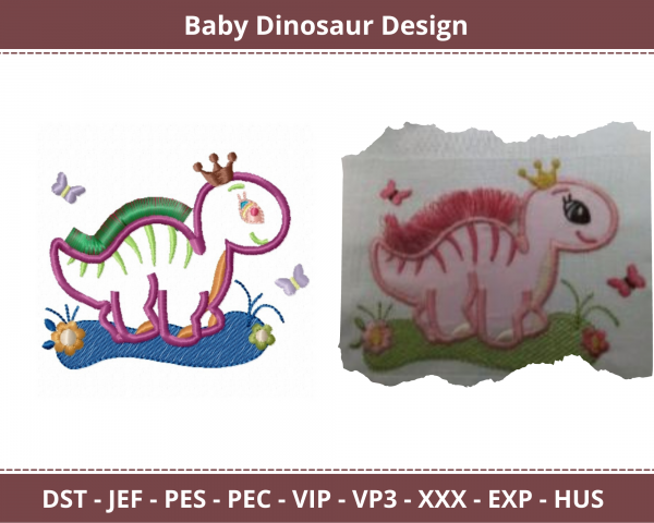 Baby Dinosaur Machine Embroidery Designs-1 Size-instant download
