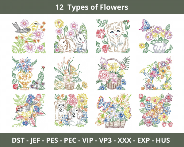 Creative Flower Machine Embroidery Designs-1 Size-12 Types-instant download