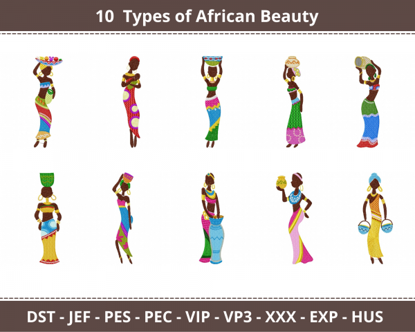 African Beauty Machine Embroidery Designs-1 Size-10 Types-instant download