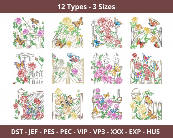 Butterfly With Flowers Machine Embroidery Designs-3 Sizes-12 Types-instant download