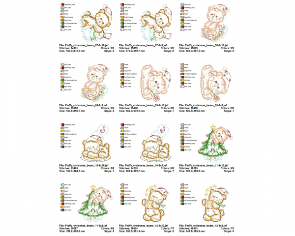 Fluffy Christmas Bear Machine Embroidery Designs-4 Sizes-12 Types-instant download