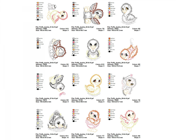 Fluffy Duck Machine Embroidery Designs-1 Size-12 Types-instant download