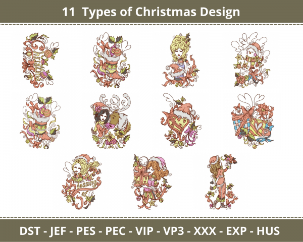 Christmas Machine Embroidery Designs-1 Size-11 Types-instant download