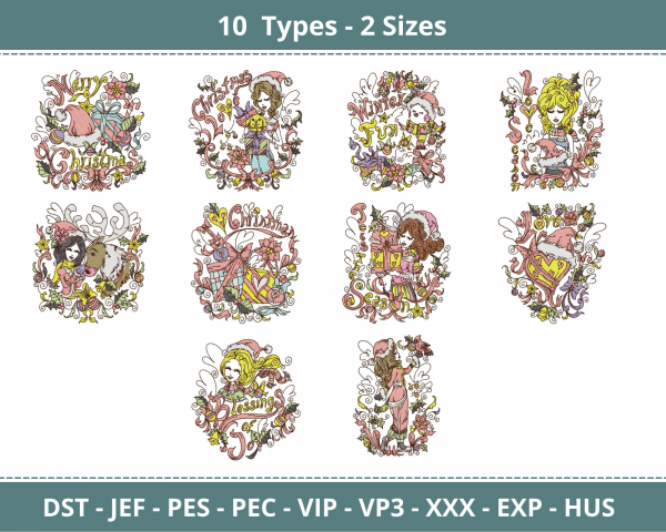 Christmas Machine Embroidery Designs-2 Sizes-10 Types-instant download