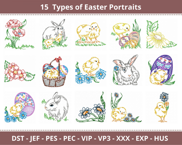 Easter Portraits Machine Embroidery Designs-1 Size-15 Types-instant download