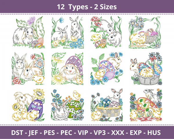 Rabbits Machine Embroidery Designs-2 Sizes-instant download