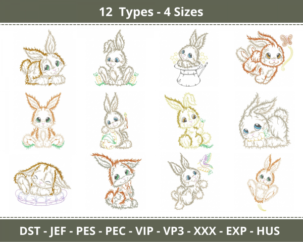 Rabbits Machine Embroidery Designs-4 Sizes-12 Types-instant download