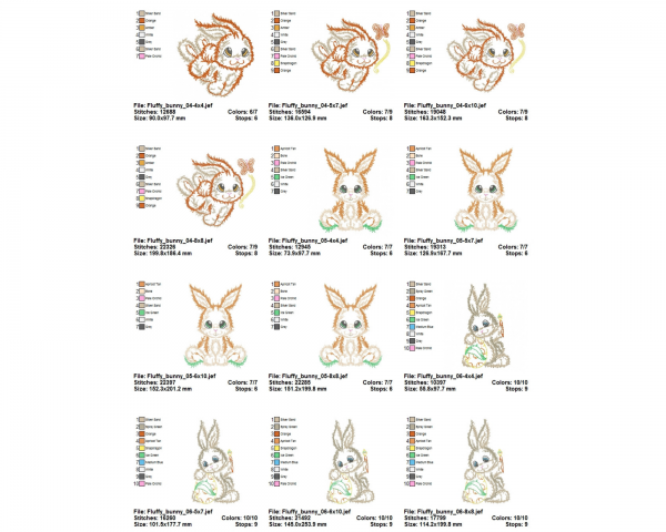 Rabbits Machine Embroidery Designs-4 Sizes-12 Types-instant download