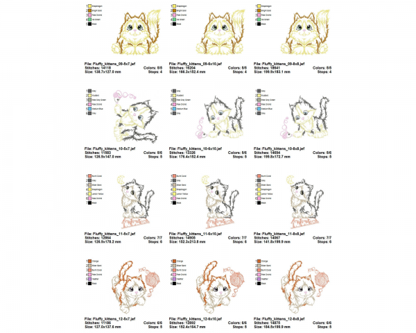 Cute Cat Machine Embroidery Designs-3 Sizes-12 Types-instant download