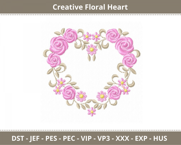Creative Floral Heart Machine Embroidery Designs-1 Size-instant download
