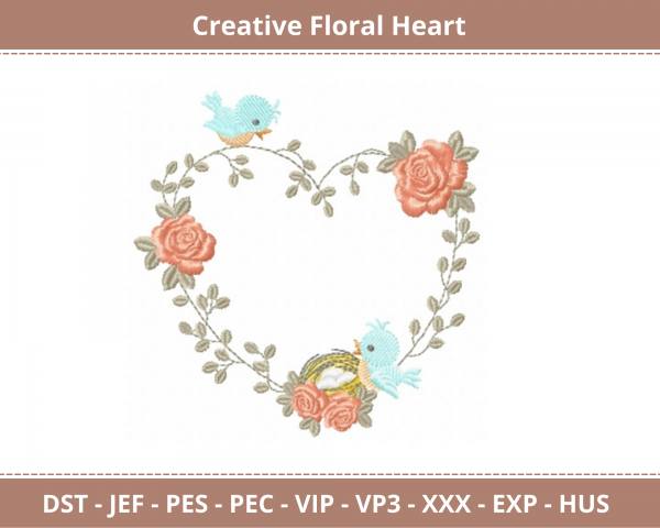 Creative Floral Heart Machine Embroidery Designs