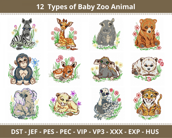 Baby Zoo Animal Machine Embroidery Designs-1 Size-12 Types-instant download