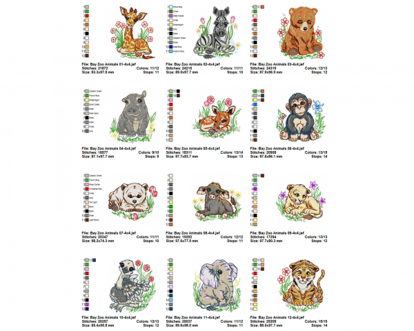 Baby Zoo Animal Machine Embroidery Designs-1 Size-12 Types-instant download