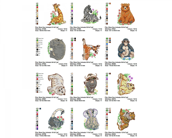 Zoo Animal Machine Embroidery Designs-1 Size-12 Types-instant download