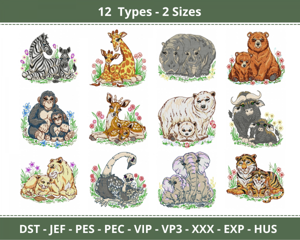 Zoo Animal Machine Embroidery Designs-2 Sizes-instant download