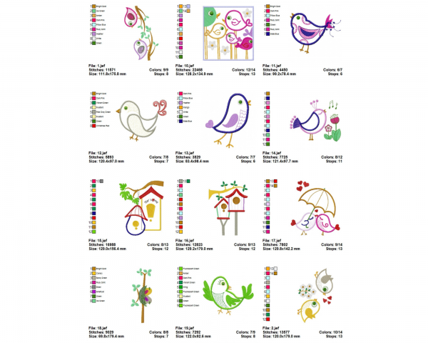 Little Bird Machine Embroidery Designs-1 Size-20 Types-instant download