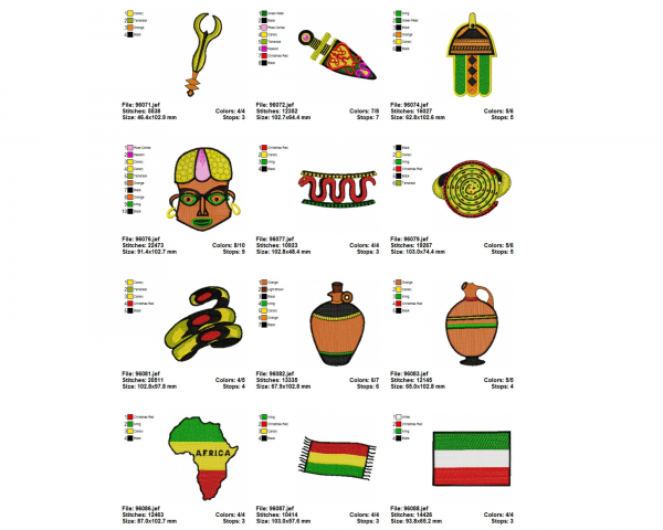 African Art Machine Embroidery Designs-1 Size-12 Types-instant download