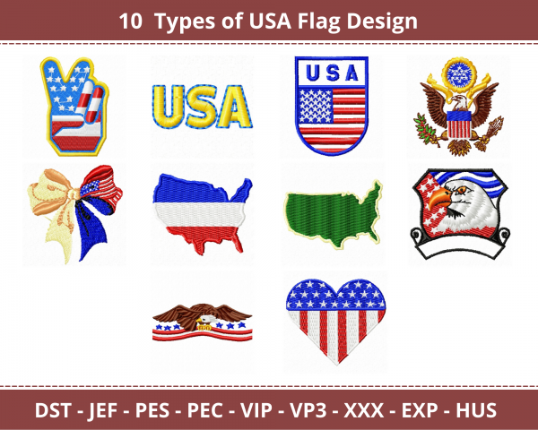 USA Flag Machine Embroidery Designs-1 Size-10 Types-instant download