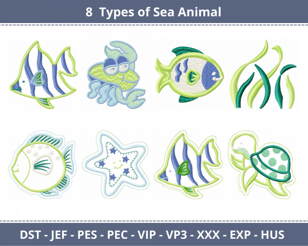 Sea Animal Machine Embroidery Designs-1 Size-8 Types-instant download