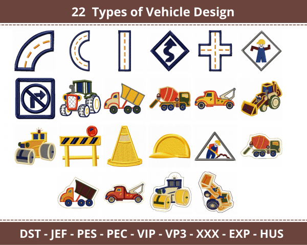 Vehicle Machine Embroidery Designs-1 Size-22 Types-instant download