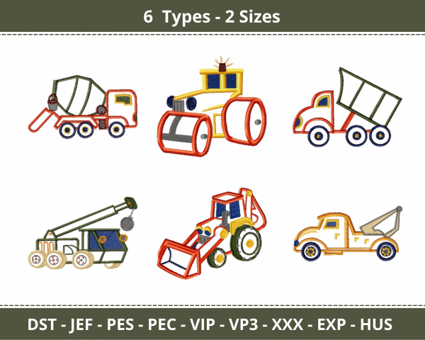 Vehicle Machine Embroidery Designs-2 Sizes-6 Types-instant download