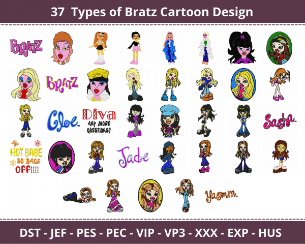 Bratz Cartoon Machine Embroidery Designs-1 Size-37 Types-instant download