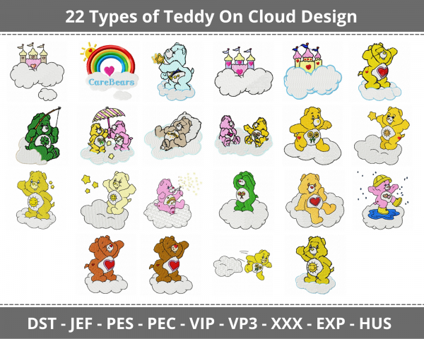 Teddy On Cloud Machine Embroidery Designs-1 Size-22 Types-instant download