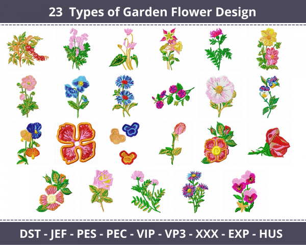 Garden Flowers Machine Embroidery Designs