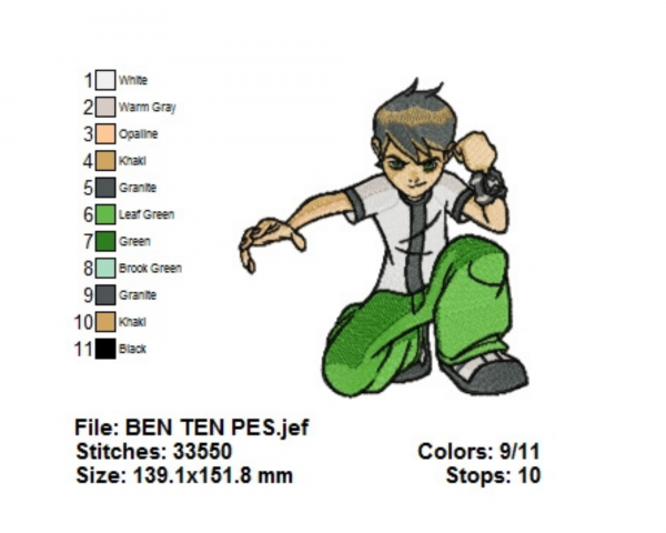 Ben ten Cartoon Machine Embroidery Designs-1 Size-instant download