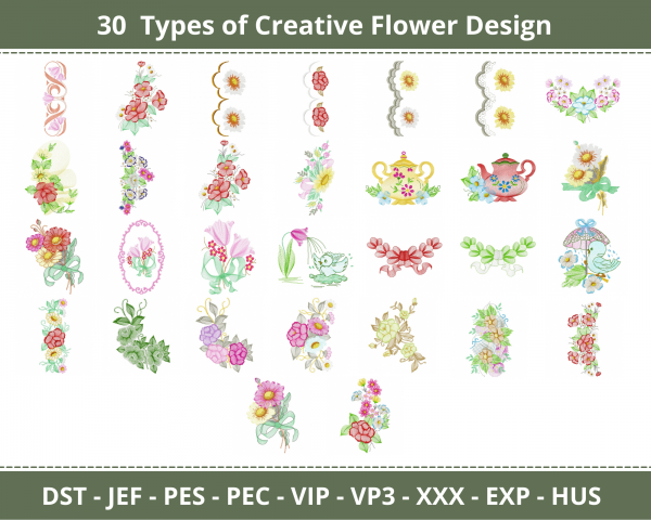 Creative Flower Machine Embroidery Designs-1 Size-30 Types-instant download