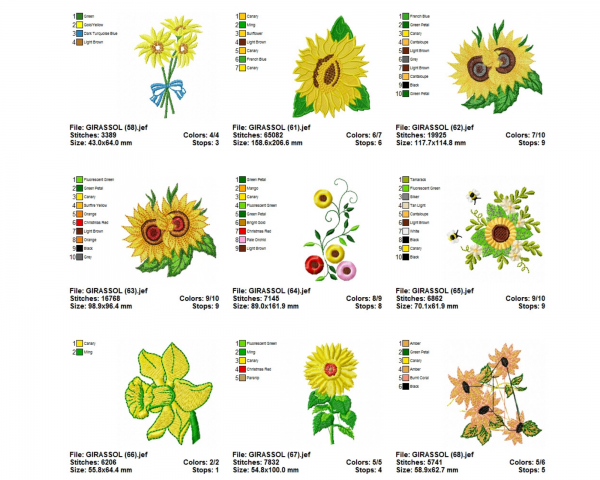 Sun Flower Machine Embroidery Designs-1 Size-16 Types-instant download