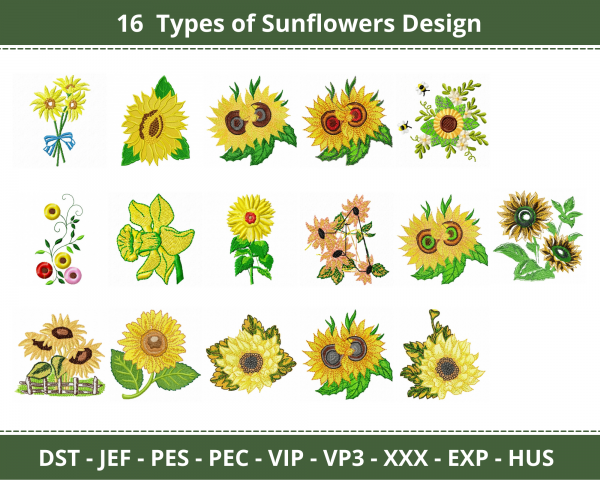 Sun Flower Machine Embroidery Designs-1 Size-16 Types-instant download