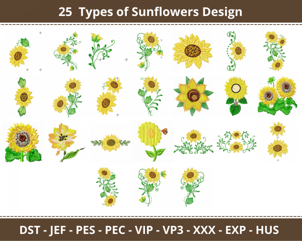 Sun Flower Machine Embroidery Designs-1 Size-25 Types-instant download