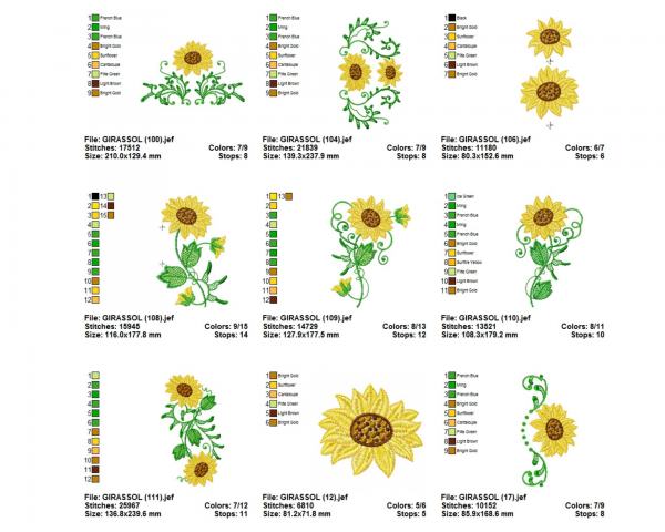 Sun Flower Machine Embroidery Designs-1 Size-25 Types-instant download