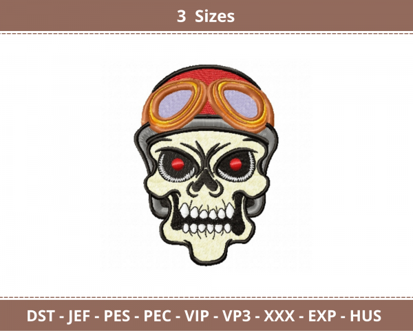 Skull With Goggles Machine Embroidery Designs-3 Sizes-instant download