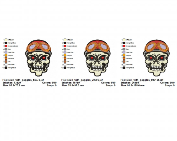 Skull With Goggles Machine Embroidery Designs-3 Sizes-instant download
