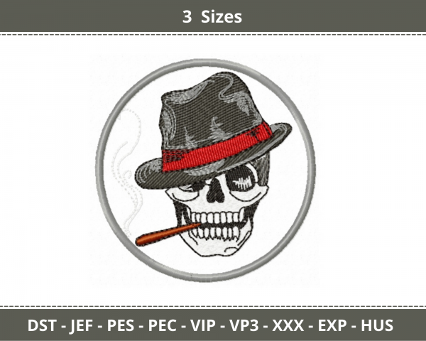 Skull With Hat Machine Embroidery Designs-3 Sizes-instant download