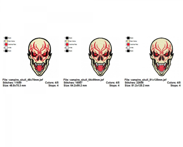 Vampire Skull Machine Embroidery Designs-3 Sizes-instant download