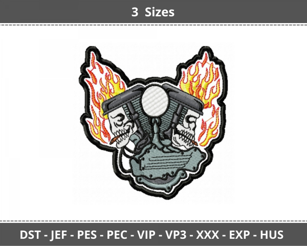 Double Skull Patch Machine Embroidery Designs-3 Sizes-instant download