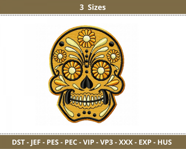 Floral Skull Machine Embroidery Designs-3 Sizes-instant download