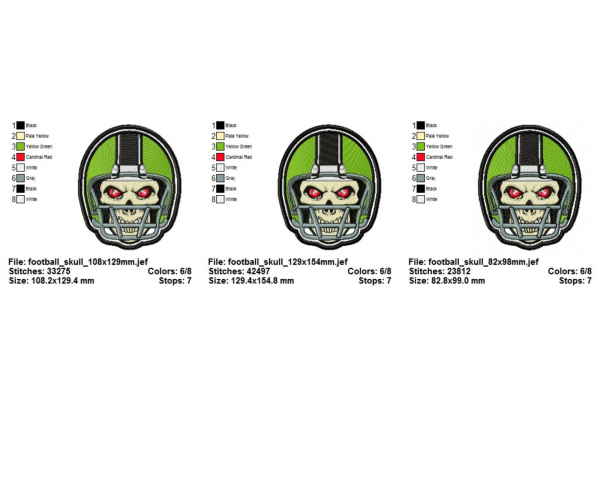 Football Skull Machine Embroidery Designs-3 Sizes-instant download