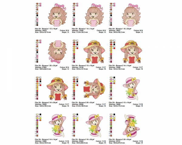 Cute Girl Machine Embroidery Designs-4 Sizes-9 Types-instant download