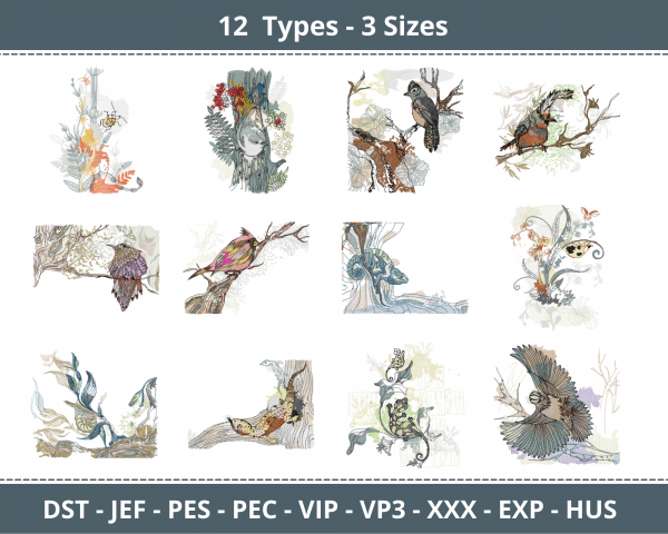 Creative Birds Machine Embroidery Designs-3 Sizes-12 Types-instant download