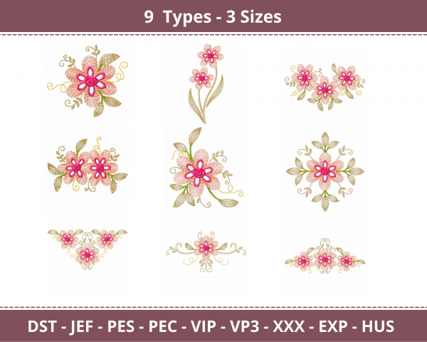 Creative Flower Machine Embroidery Designs-3 Sizes-9 Types-instant download