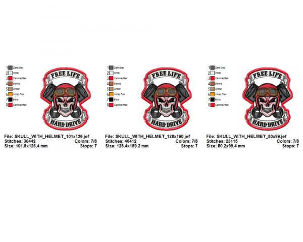 Skull With Helmet Machine Embroidery Designs-3 Sizes-instant download